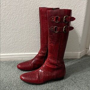 Donald J Pliner Red Croc Embossed Leather Tall Zip Boots women’s 6.5